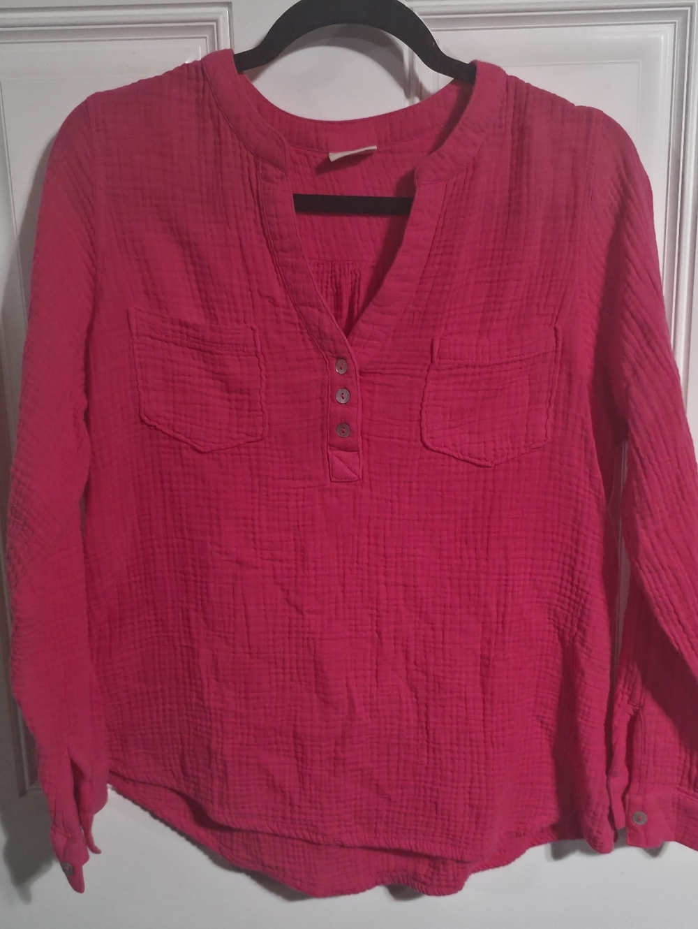 Mote Women's Fuchsia Button Henley Pullover Top Size Large